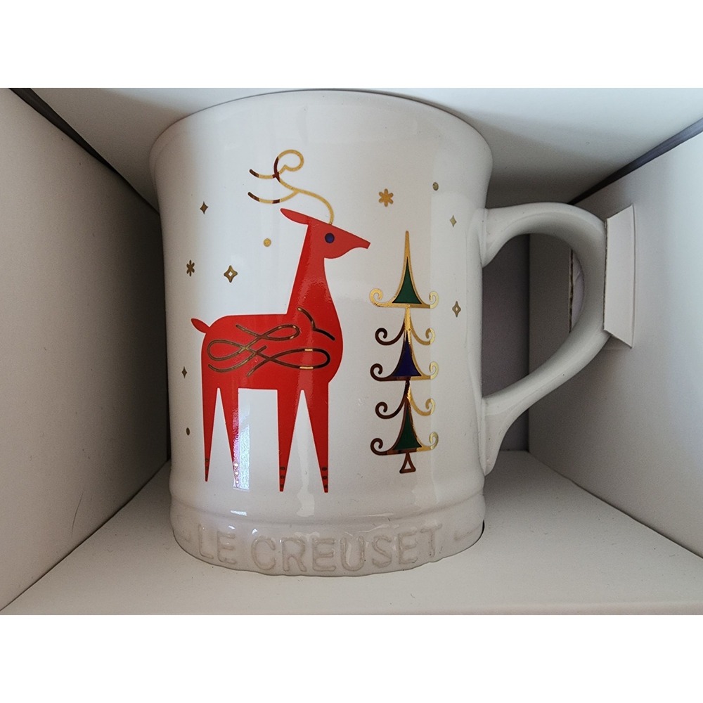 LE CREUSET Noel Collection Christmas Mug Stag Reindeer 14oz White NIB Gift - Picture 4 of 8